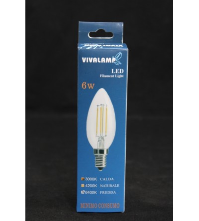 VIVALAMP OLIVA LED E14 6W-60W/3000K 600LM VETRO TRASPARENTE