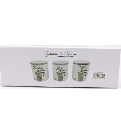 GIARDINI DI MARZO ART.N.BC066 TRIS BARATTOLI IN CERAMICA SALE/ZUCCH./CAFFE'. H.11,5XD.10cm.